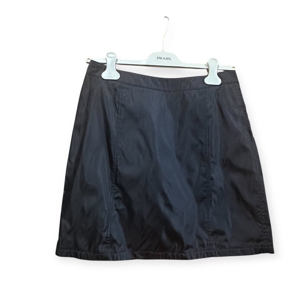 Prada Archival 90s Tech Nylon Mini Skirt L Navy A-line OPT Zip